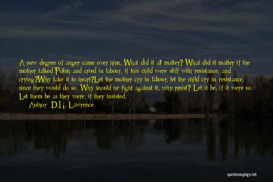 D.H. Lawrence Quotes: A New Degree Of Anger Came Over Him. What Did It All Matter? What Did It Matter If The Mother