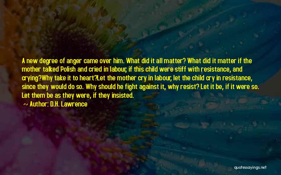 D.H. Lawrence Quotes: A New Degree Of Anger Came Over Him. What Did It All Matter? What Did It Matter If The Mother