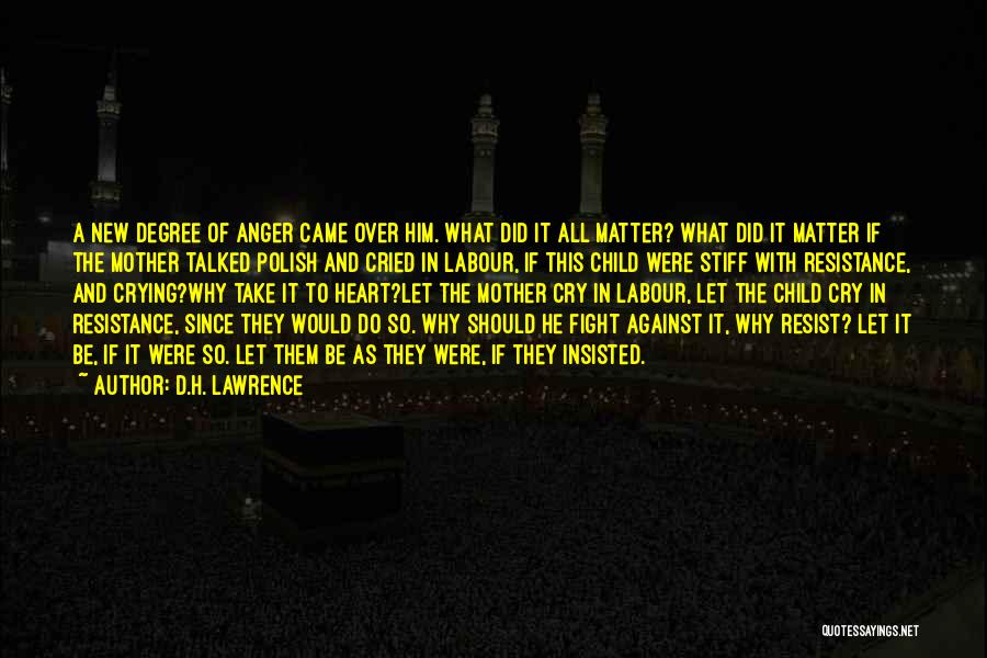 D.H. Lawrence Quotes: A New Degree Of Anger Came Over Him. What Did It All Matter? What Did It Matter If The Mother