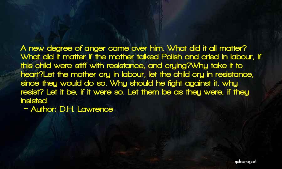 D.H. Lawrence Quotes: A New Degree Of Anger Came Over Him. What Did It All Matter? What Did It Matter If The Mother