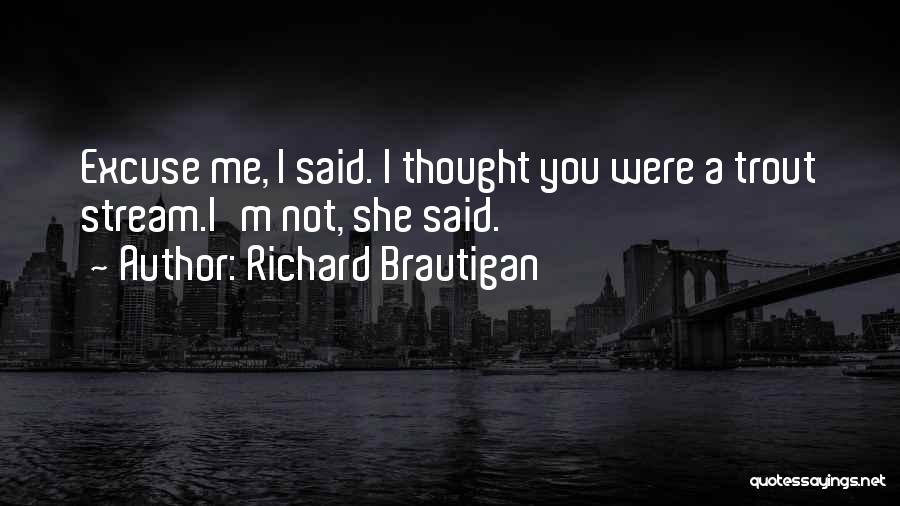 Richard Brautigan Quotes: Excuse Me, I Said. I Thought You Were A Trout Stream.i'm Not, She Said.