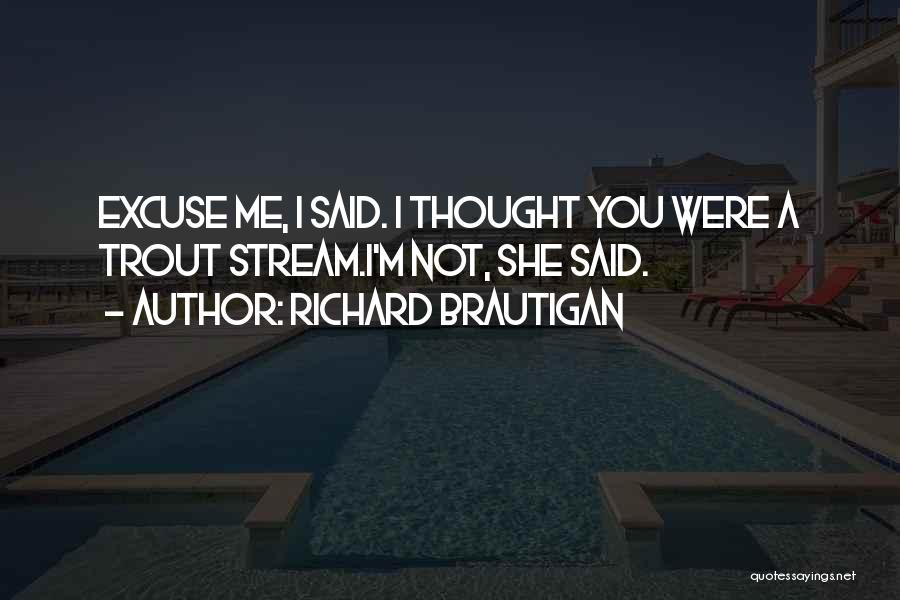 Richard Brautigan Quotes: Excuse Me, I Said. I Thought You Were A Trout Stream.i'm Not, She Said.