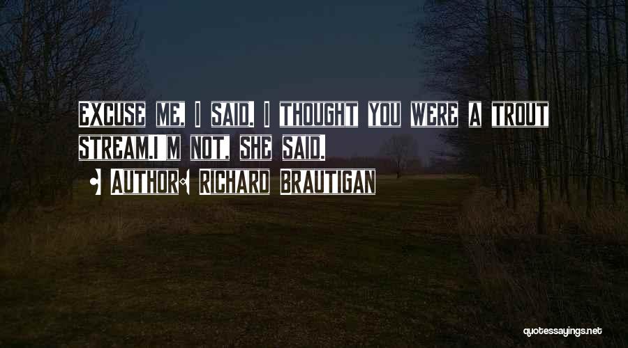 Richard Brautigan Quotes: Excuse Me, I Said. I Thought You Were A Trout Stream.i'm Not, She Said.