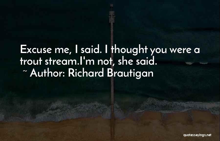 Richard Brautigan Quotes: Excuse Me, I Said. I Thought You Were A Trout Stream.i'm Not, She Said.