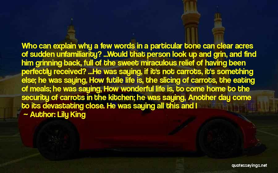 Lily King Quotes: Who Can Explain Why A Few Words In A Particular Tone Can Clear Acres Of Sudden Unfamiliarity? ...would That Person