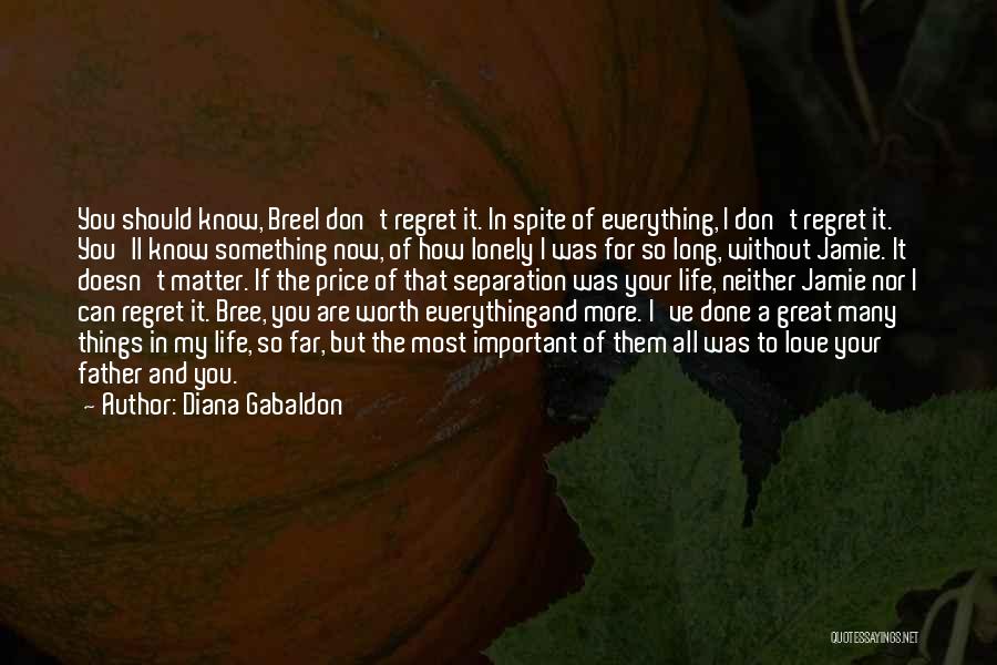 Diana Gabaldon Quotes: You Should Know, Breei Don't Regret It. In Spite Of Everything, I Don't Regret It. You'll Know Something Now, Of