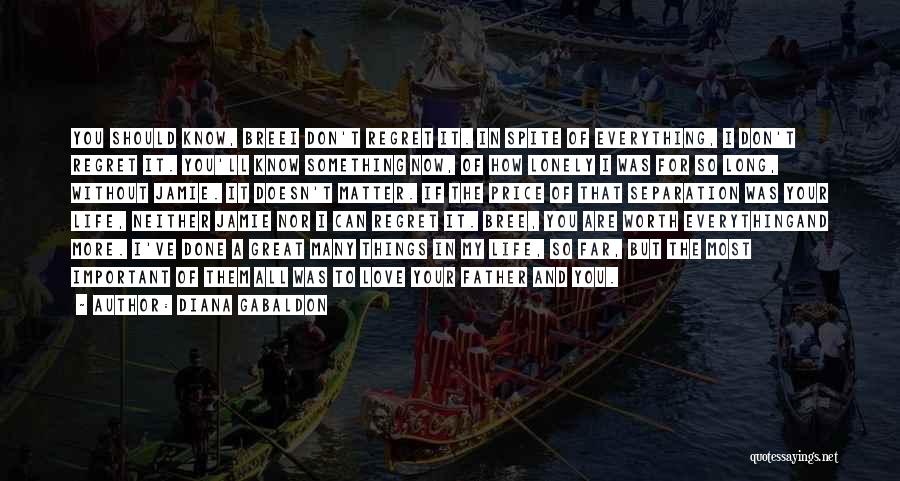 Diana Gabaldon Quotes: You Should Know, Breei Don't Regret It. In Spite Of Everything, I Don't Regret It. You'll Know Something Now, Of