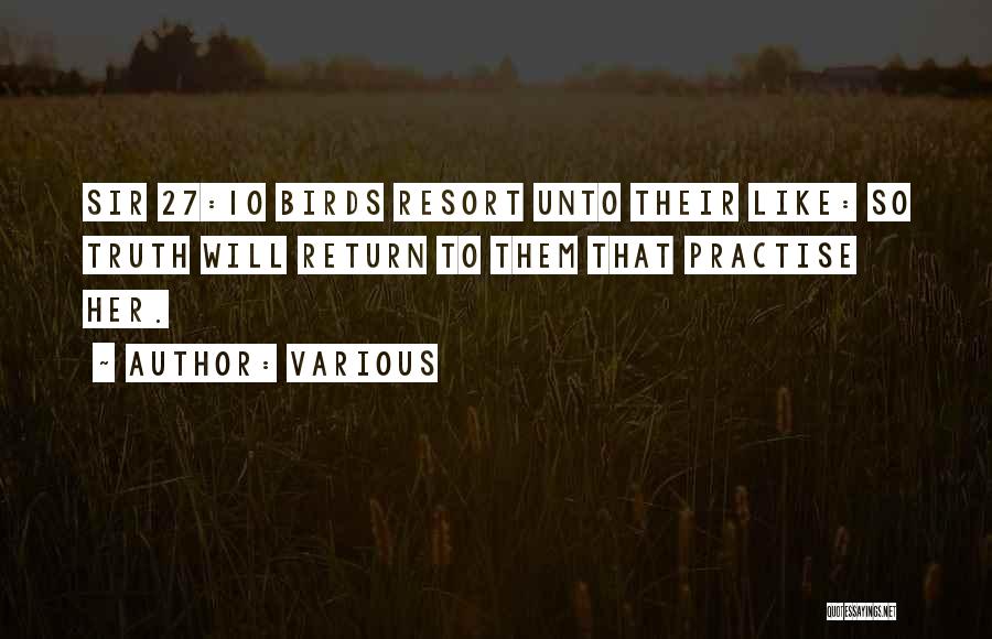 Various Quotes: Sir 27:10 Birds Resort Unto Their Like: So Truth Will Return To Them That Practise Her.