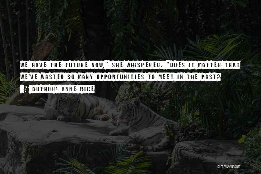 Anne Rice Quotes: We Have The Future Now, She Whispered. Does It Matter That We've Wasted So Many Opportunities To Meet In The