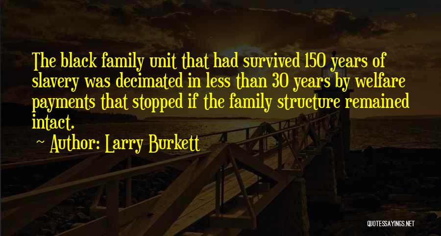 Larry Burkett Quotes: The Black Family Unit That Had Survived 150 Years Of Slavery Was Decimated In Less Than 30 Years By Welfare