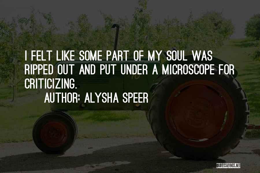 Alysha Speer Quotes: I Felt Like Some Part Of My Soul Was Ripped Out And Put Under A Microscope For Criticizing.