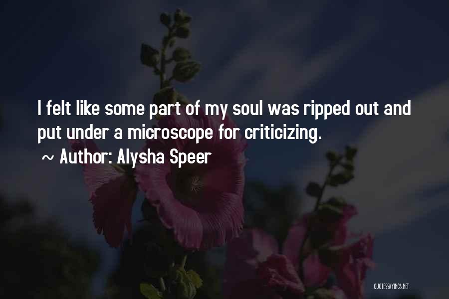 Alysha Speer Quotes: I Felt Like Some Part Of My Soul Was Ripped Out And Put Under A Microscope For Criticizing.