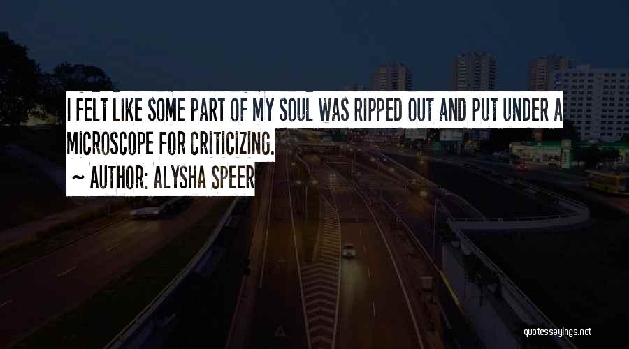 Alysha Speer Quotes: I Felt Like Some Part Of My Soul Was Ripped Out And Put Under A Microscope For Criticizing.