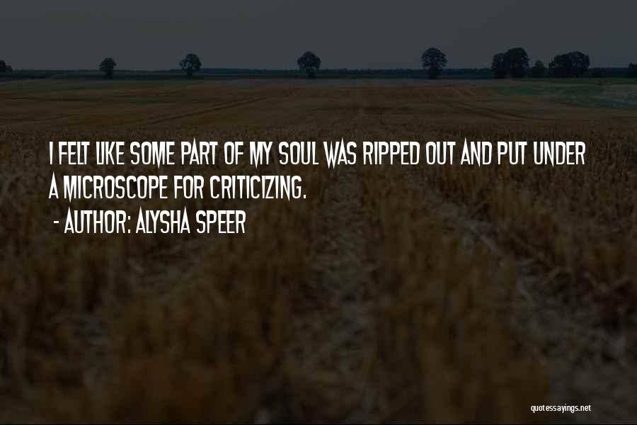 Alysha Speer Quotes: I Felt Like Some Part Of My Soul Was Ripped Out And Put Under A Microscope For Criticizing.