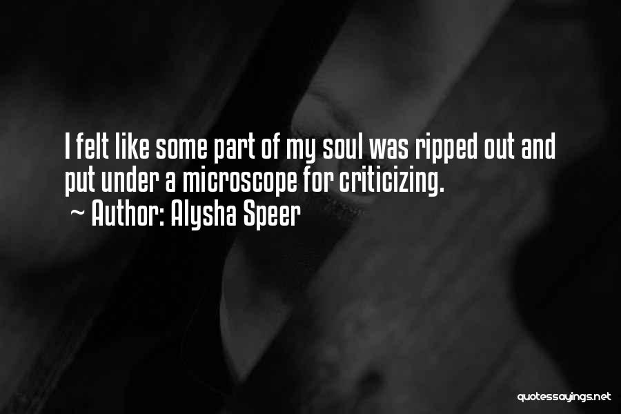 Alysha Speer Quotes: I Felt Like Some Part Of My Soul Was Ripped Out And Put Under A Microscope For Criticizing.