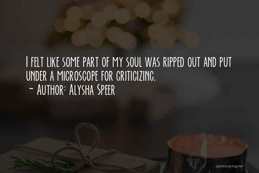 Alysha Speer Quotes: I Felt Like Some Part Of My Soul Was Ripped Out And Put Under A Microscope For Criticizing.