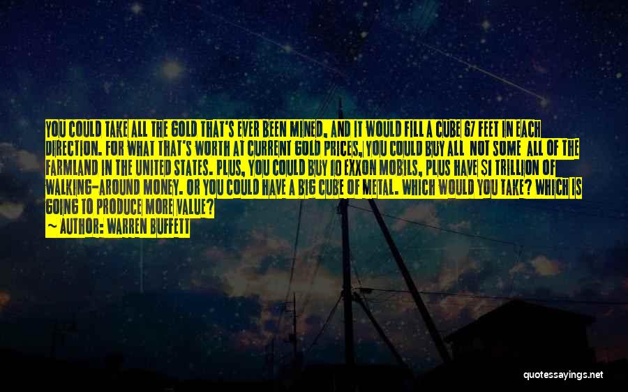 Warren Buffett Quotes: You Could Take All The Gold That's Ever Been Mined, And It Would Fill A Cube 67 Feet In Each