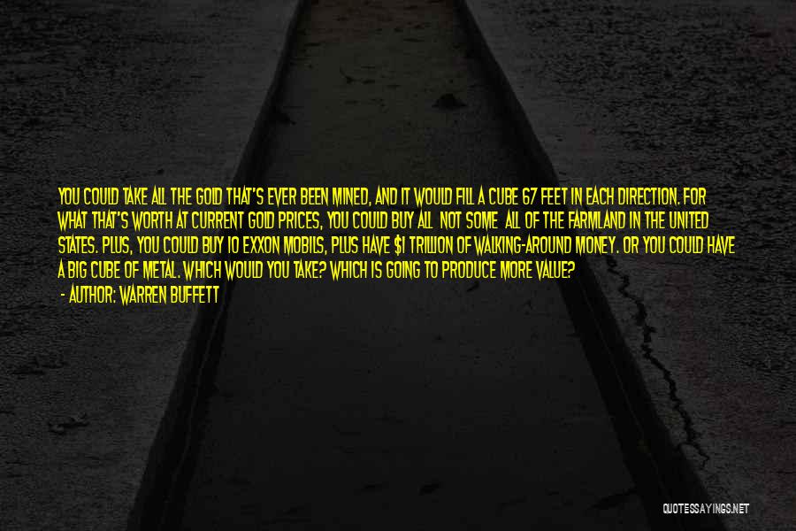 Warren Buffett Quotes: You Could Take All The Gold That's Ever Been Mined, And It Would Fill A Cube 67 Feet In Each
