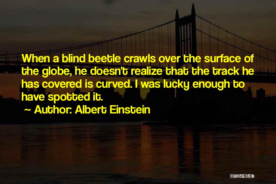 Albert Einstein Quotes: When A Blind Beetle Crawls Over The Surface Of The Globe, He Doesn't Realize That The Track He Has Covered