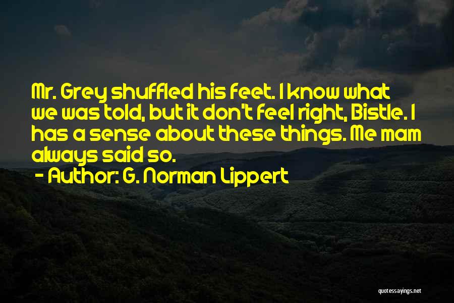 G. Norman Lippert Quotes: Mr. Grey Shuffled His Feet. I Know What We Was Told, But It Don't Feel Right, Bistle. I Has A