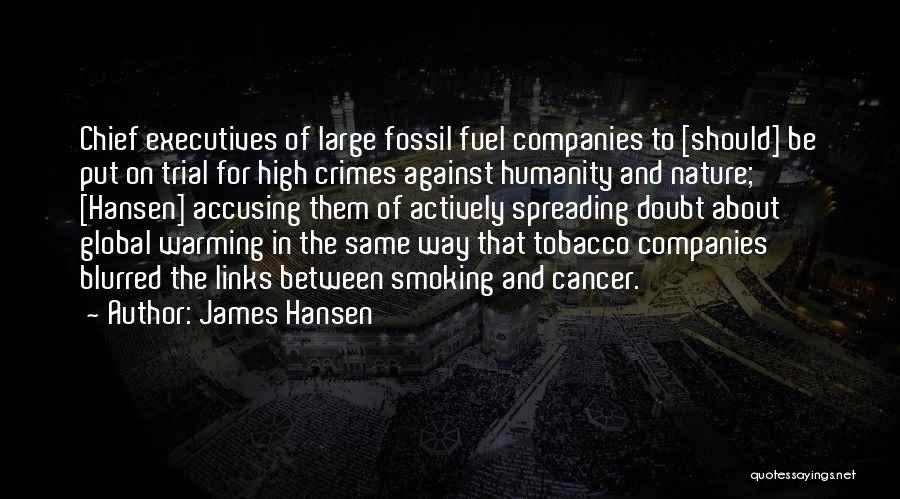 James Hansen Quotes: Chief Executives Of Large Fossil Fuel Companies To [should] Be Put On Trial For High Crimes Against Humanity And Nature;