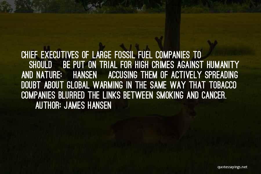 James Hansen Quotes: Chief Executives Of Large Fossil Fuel Companies To [should] Be Put On Trial For High Crimes Against Humanity And Nature;