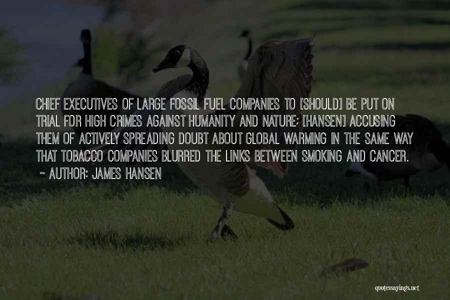 James Hansen Quotes: Chief Executives Of Large Fossil Fuel Companies To [should] Be Put On Trial For High Crimes Against Humanity And Nature;