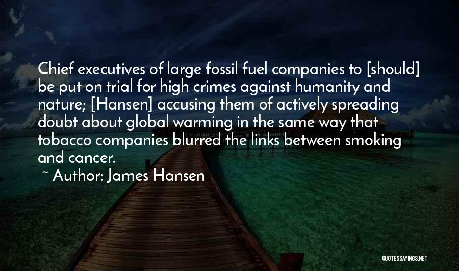 James Hansen Quotes: Chief Executives Of Large Fossil Fuel Companies To [should] Be Put On Trial For High Crimes Against Humanity And Nature;