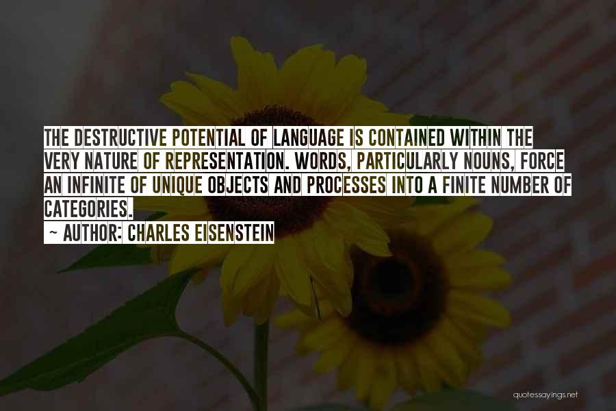 Charles Eisenstein Quotes: The Destructive Potential Of Language Is Contained Within The Very Nature Of Representation. Words, Particularly Nouns, Force An Infinite Of