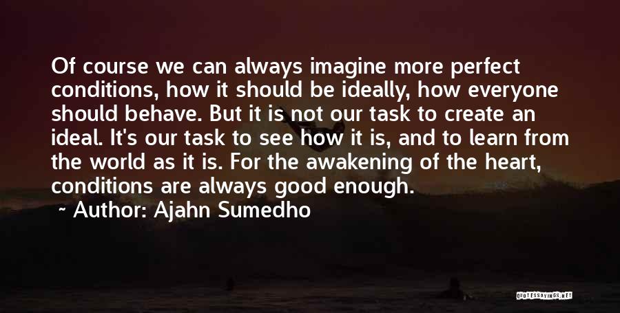 Ajahn Sumedho Quotes: Of Course We Can Always Imagine More Perfect Conditions, How It Should Be Ideally, How Everyone Should Behave. But It