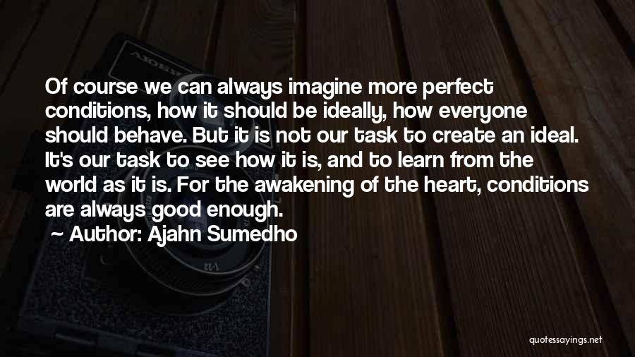 Ajahn Sumedho Quotes: Of Course We Can Always Imagine More Perfect Conditions, How It Should Be Ideally, How Everyone Should Behave. But It