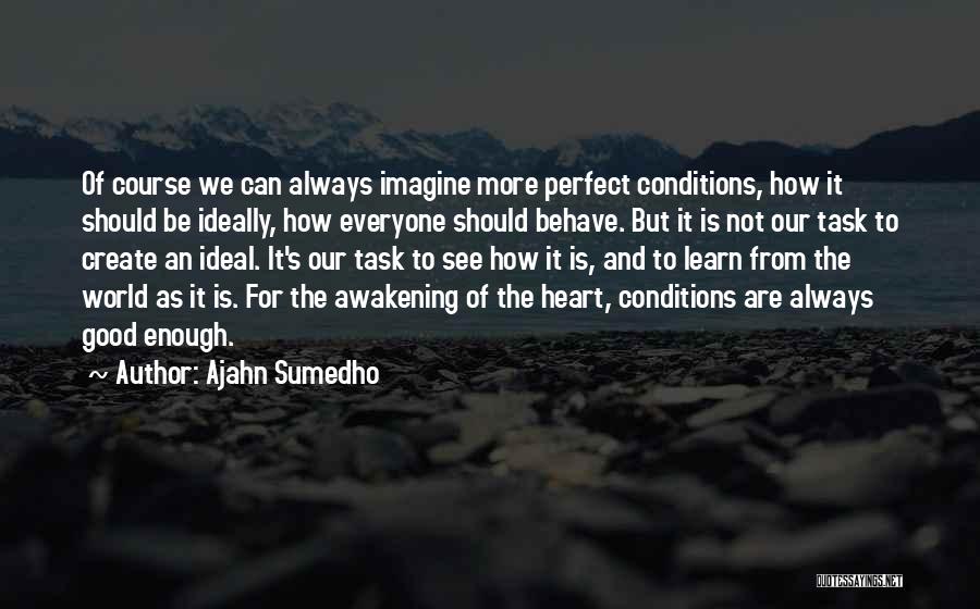 Ajahn Sumedho Quotes: Of Course We Can Always Imagine More Perfect Conditions, How It Should Be Ideally, How Everyone Should Behave. But It