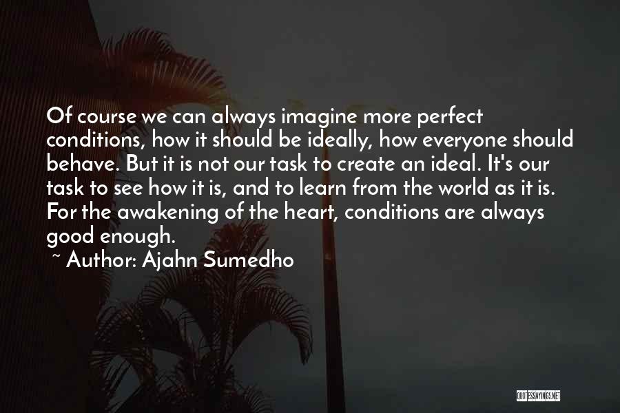 Ajahn Sumedho Quotes: Of Course We Can Always Imagine More Perfect Conditions, How It Should Be Ideally, How Everyone Should Behave. But It