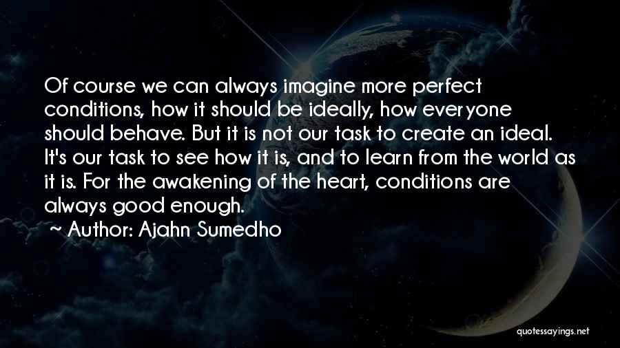 Ajahn Sumedho Quotes: Of Course We Can Always Imagine More Perfect Conditions, How It Should Be Ideally, How Everyone Should Behave. But It