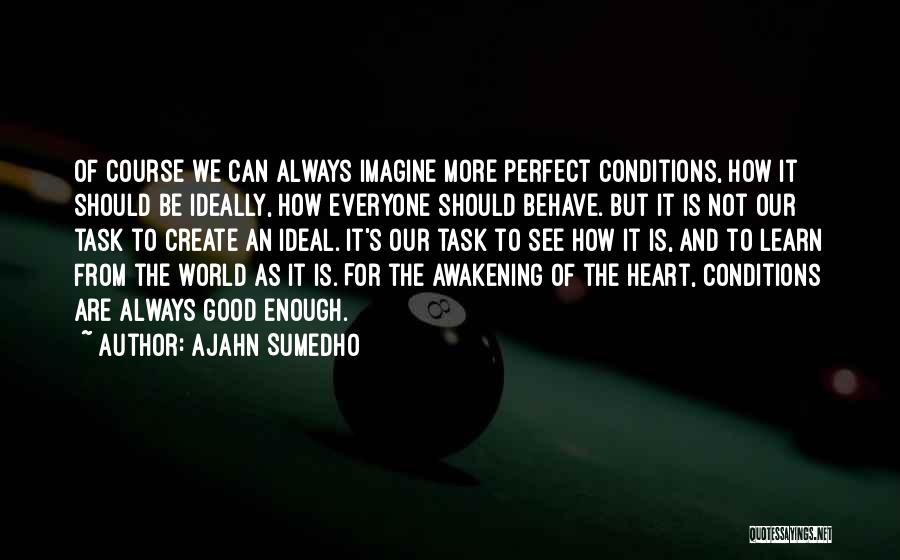 Ajahn Sumedho Quotes: Of Course We Can Always Imagine More Perfect Conditions, How It Should Be Ideally, How Everyone Should Behave. But It