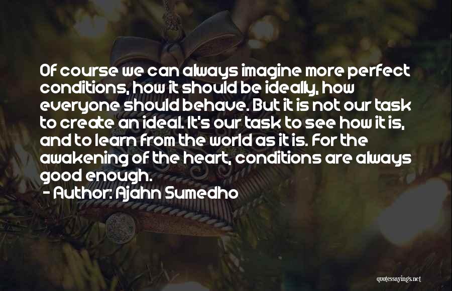 Ajahn Sumedho Quotes: Of Course We Can Always Imagine More Perfect Conditions, How It Should Be Ideally, How Everyone Should Behave. But It