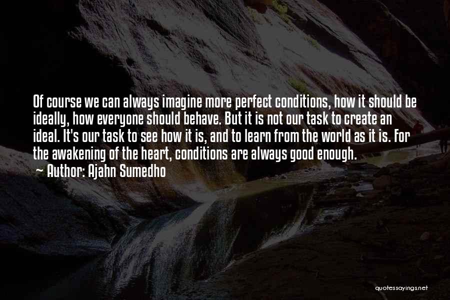 Ajahn Sumedho Quotes: Of Course We Can Always Imagine More Perfect Conditions, How It Should Be Ideally, How Everyone Should Behave. But It