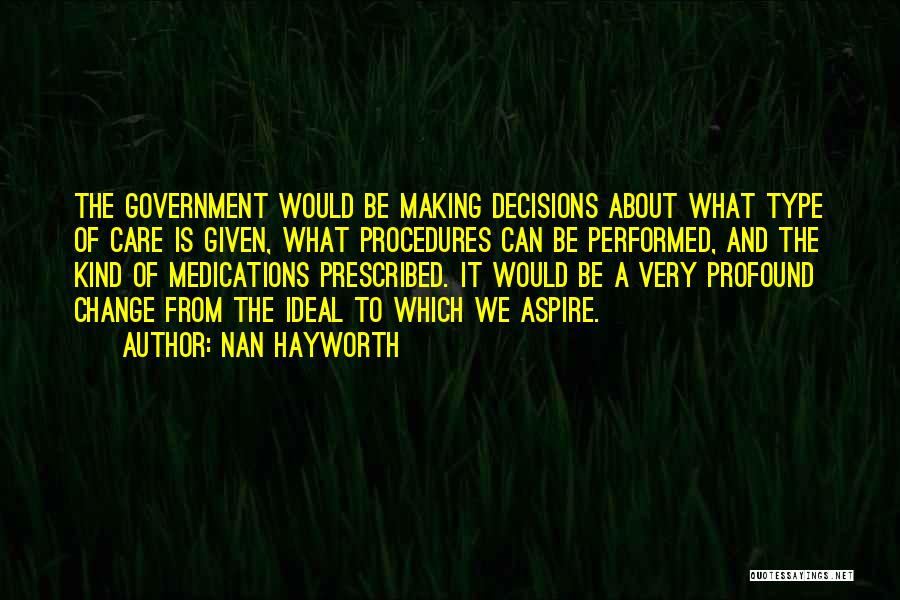 Nan Hayworth Quotes: The Government Would Be Making Decisions About What Type Of Care Is Given, What Procedures Can Be Performed, And The