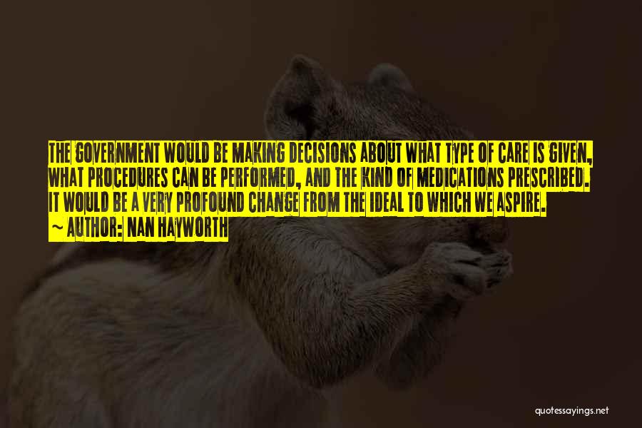 Nan Hayworth Quotes: The Government Would Be Making Decisions About What Type Of Care Is Given, What Procedures Can Be Performed, And The