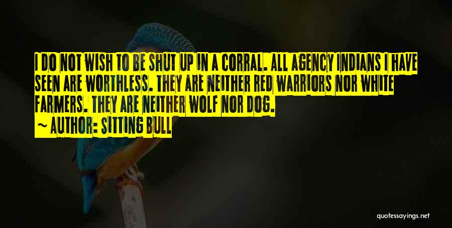 Sitting Bull Quotes: I Do Not Wish To Be Shut Up In A Corral. All Agency Indians I Have Seen Are Worthless. They