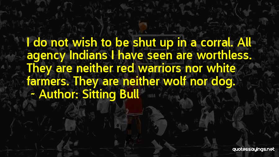 Sitting Bull Quotes: I Do Not Wish To Be Shut Up In A Corral. All Agency Indians I Have Seen Are Worthless. They