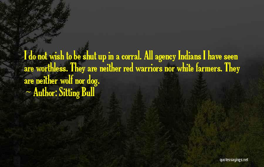 Sitting Bull Quotes: I Do Not Wish To Be Shut Up In A Corral. All Agency Indians I Have Seen Are Worthless. They