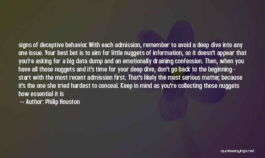 Philip Houston Quotes: Signs Of Deceptive Behavior. With Each Admission, Remember To Avoid A Deep Dive Into Any One Issue. Your Best Bet