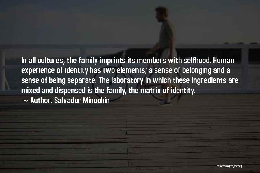 Salvador Minuchin Quotes: In All Cultures, The Family Imprints Its Members With Selfhood. Human Experience Of Identity Has Two Elements; A Sense Of