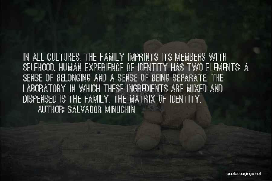 Salvador Minuchin Quotes: In All Cultures, The Family Imprints Its Members With Selfhood. Human Experience Of Identity Has Two Elements; A Sense Of