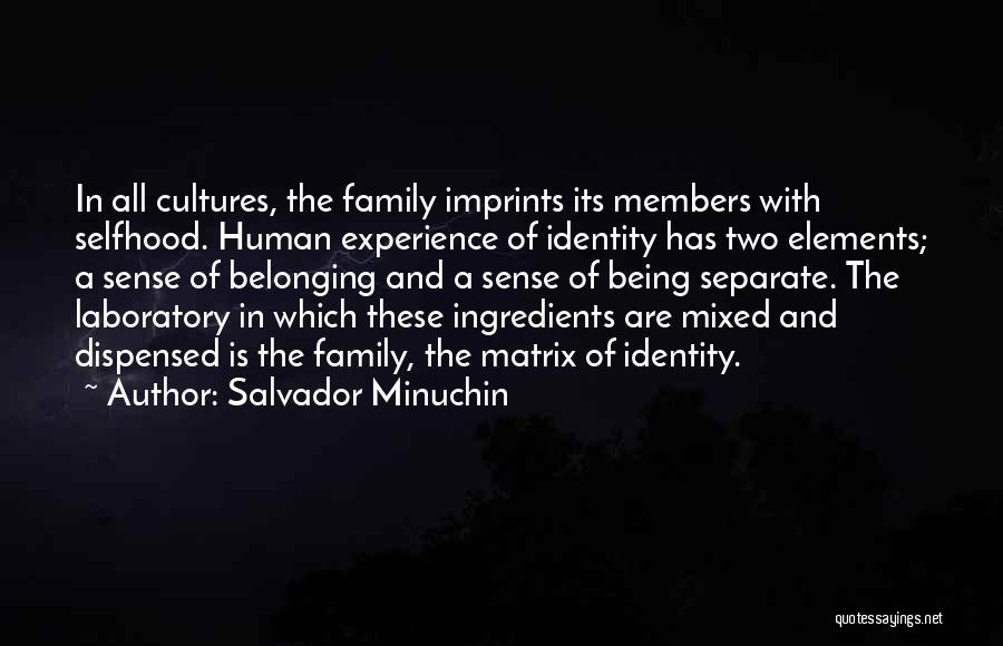 Salvador Minuchin Quotes: In All Cultures, The Family Imprints Its Members With Selfhood. Human Experience Of Identity Has Two Elements; A Sense Of