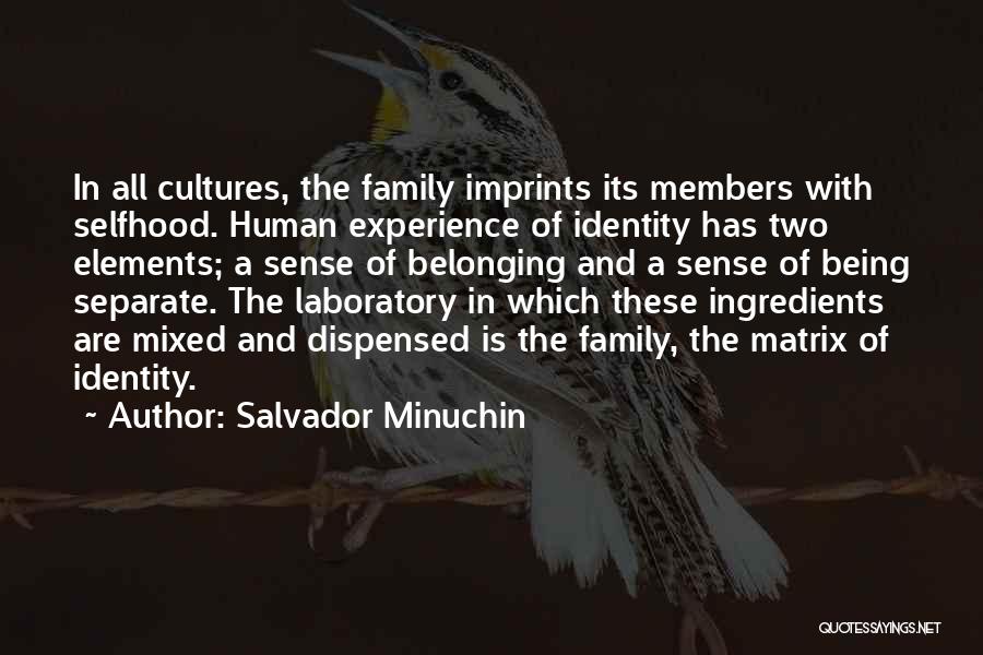 Salvador Minuchin Quotes: In All Cultures, The Family Imprints Its Members With Selfhood. Human Experience Of Identity Has Two Elements; A Sense Of