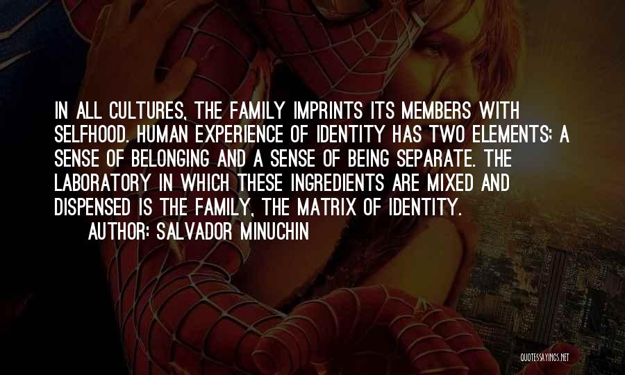 Salvador Minuchin Quotes: In All Cultures, The Family Imprints Its Members With Selfhood. Human Experience Of Identity Has Two Elements; A Sense Of