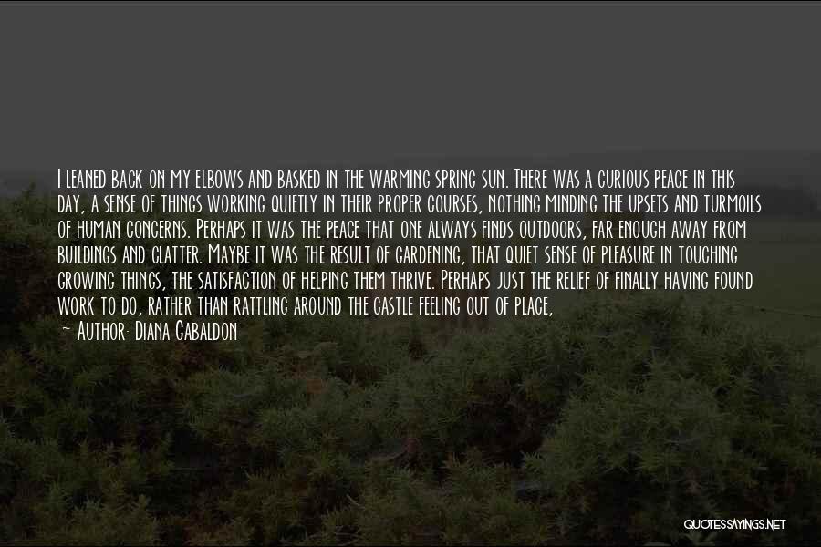 Diana Gabaldon Quotes: I Leaned Back On My Elbows And Basked In The Warming Spring Sun. There Was A Curious Peace In This