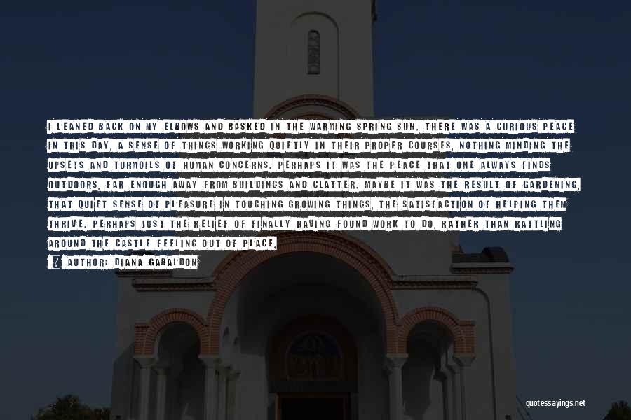 Diana Gabaldon Quotes: I Leaned Back On My Elbows And Basked In The Warming Spring Sun. There Was A Curious Peace In This